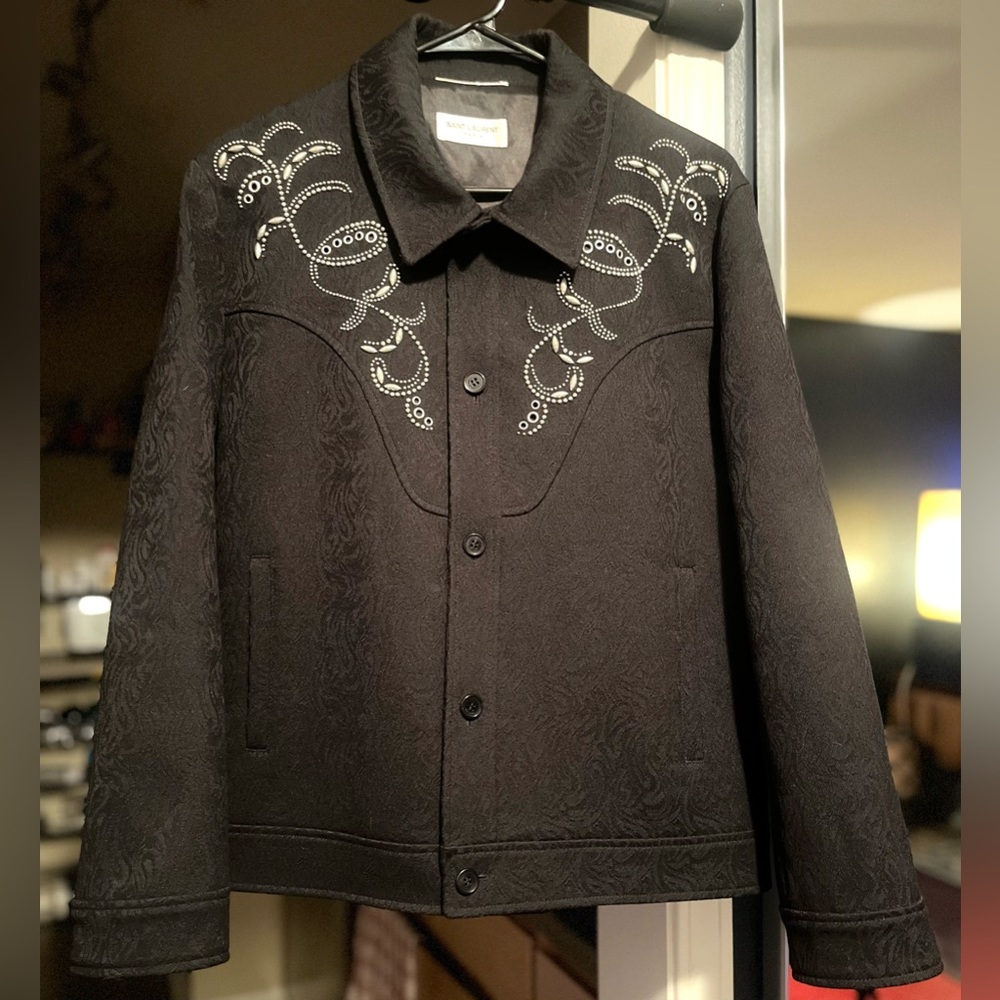 Saint Laurent Paris Studded Western Jacket Black Jacquard Wool Slimane Era Sz 52